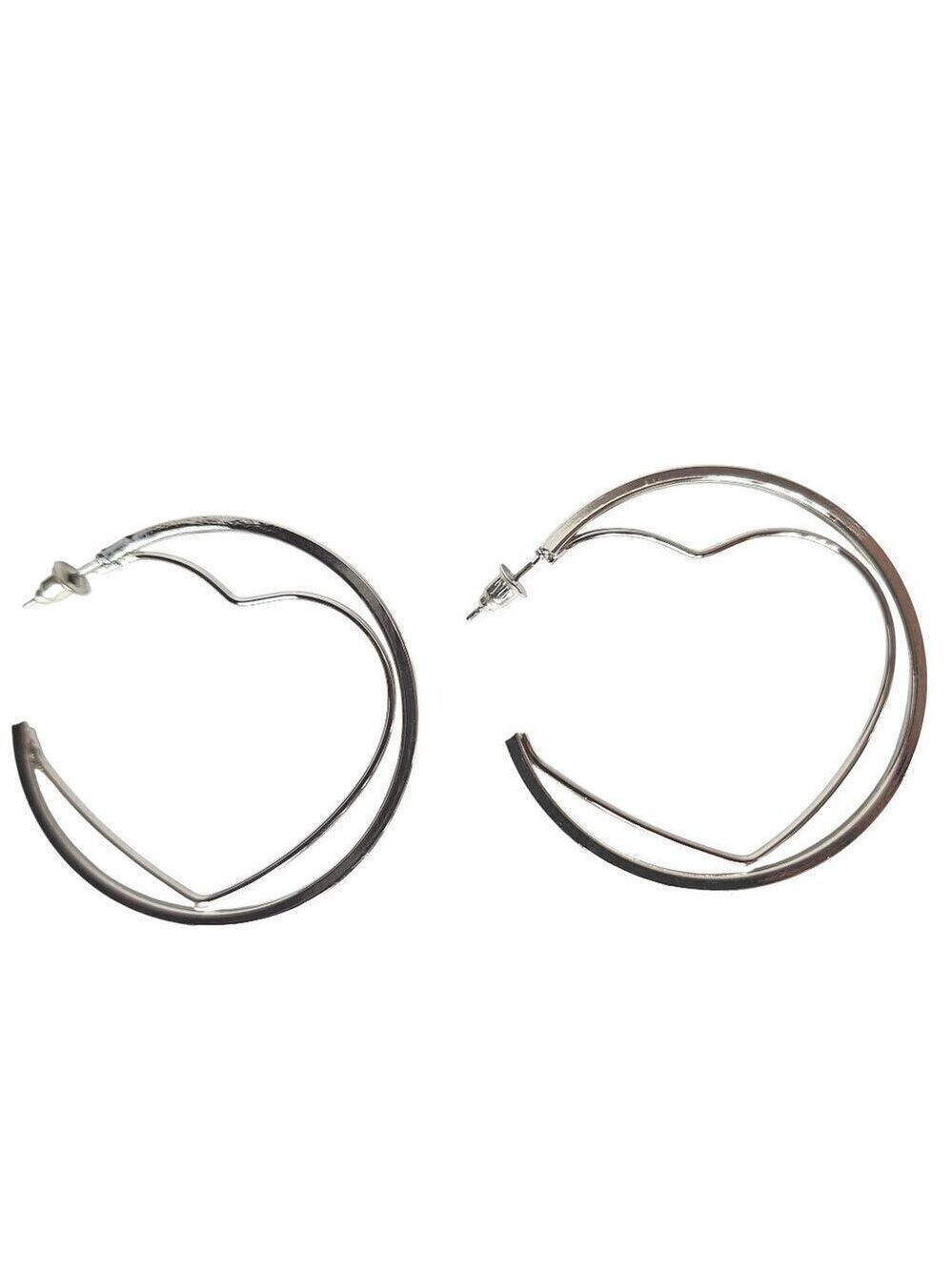 Silver Tone Heart Hoop Earrings